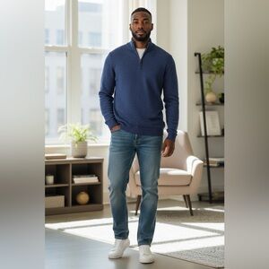 IZOD Fair Isle Blue Sweater Men's Size XXL Long Sleeve 1/4 Zip Mock Neck - NWT